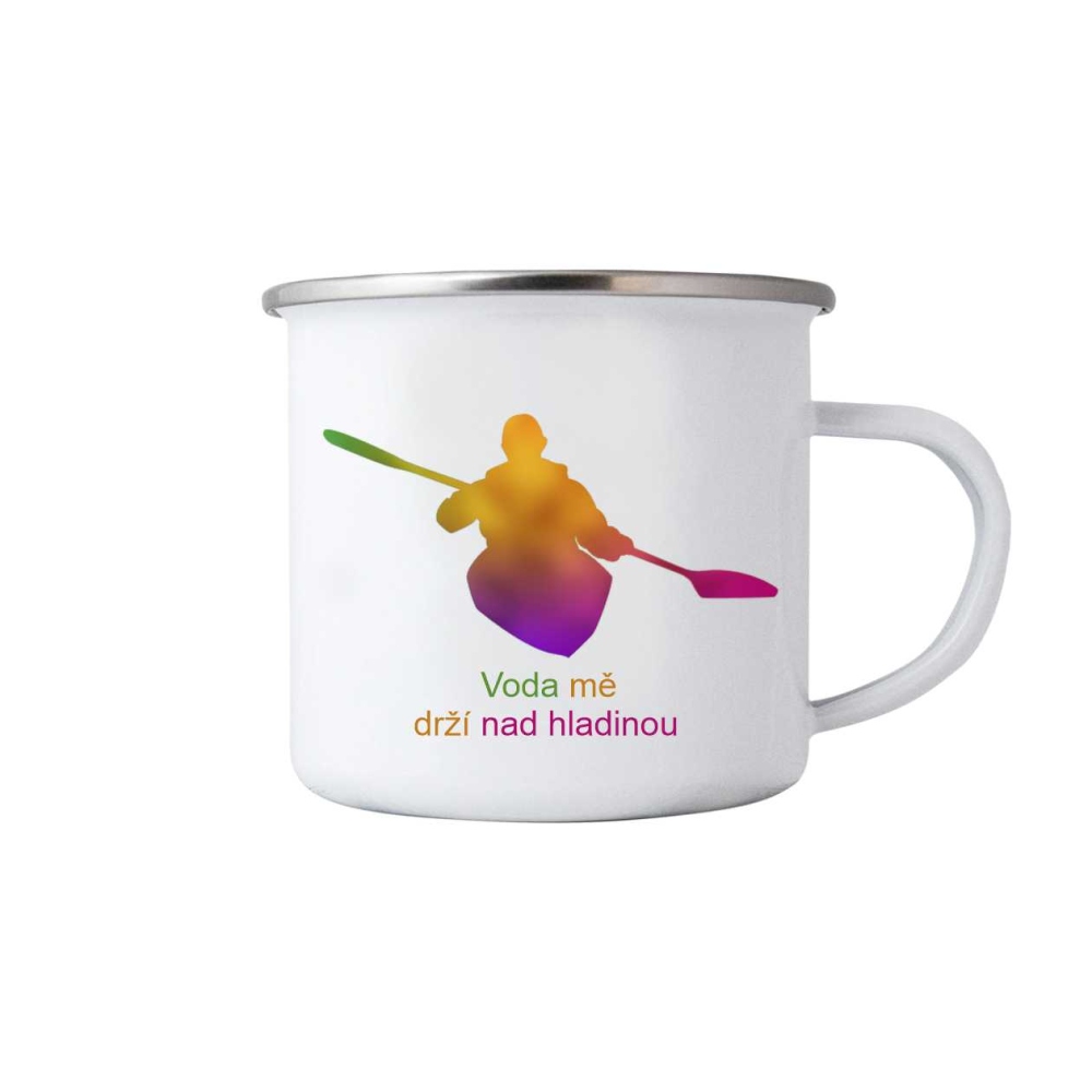 Fehér bádog bögre 380ml képpel - a víz tart engem