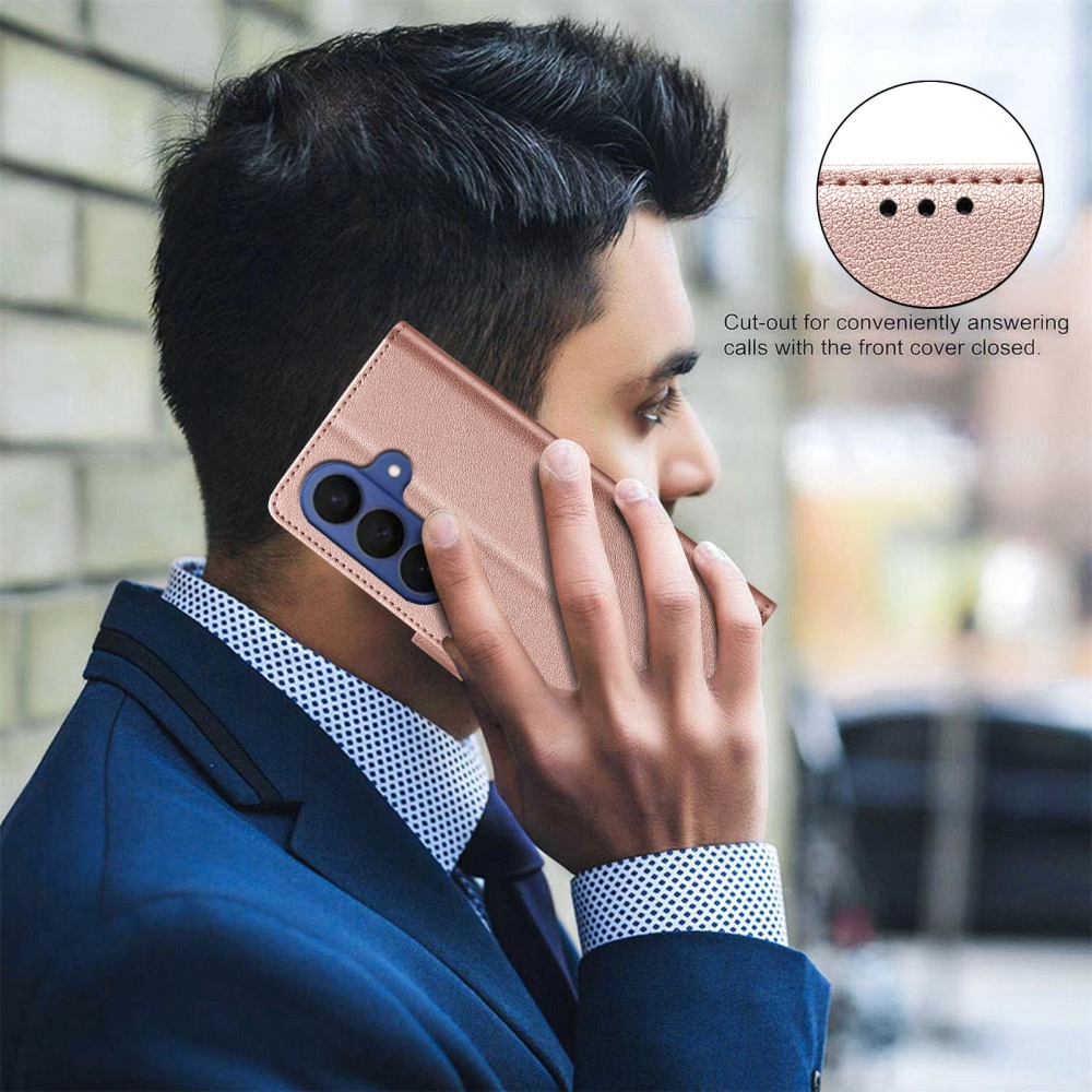 BINFEN könyvformájú tok a Samsung Galaxy S26 FE-hez – rózsaszín-arany