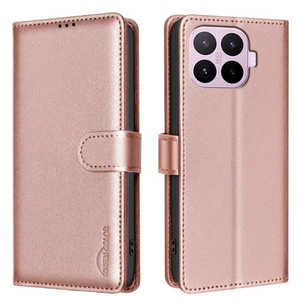 BINFEN könyvformájú tok a Xiaomi 17T Pro-hoz – rózsaszín-arany