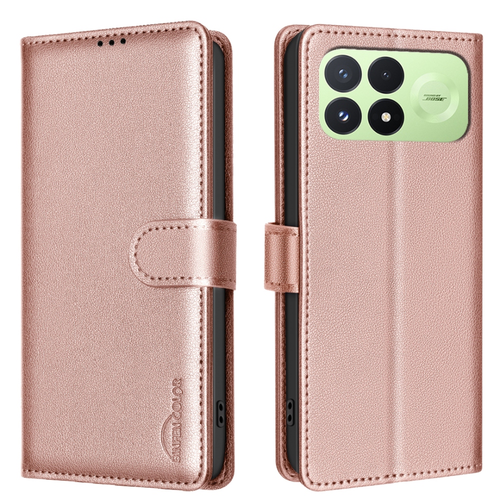 BINFEN könyvformájú tok a Xiaomi Poco F9 Pro 5G-hez – rózsaszín-arany