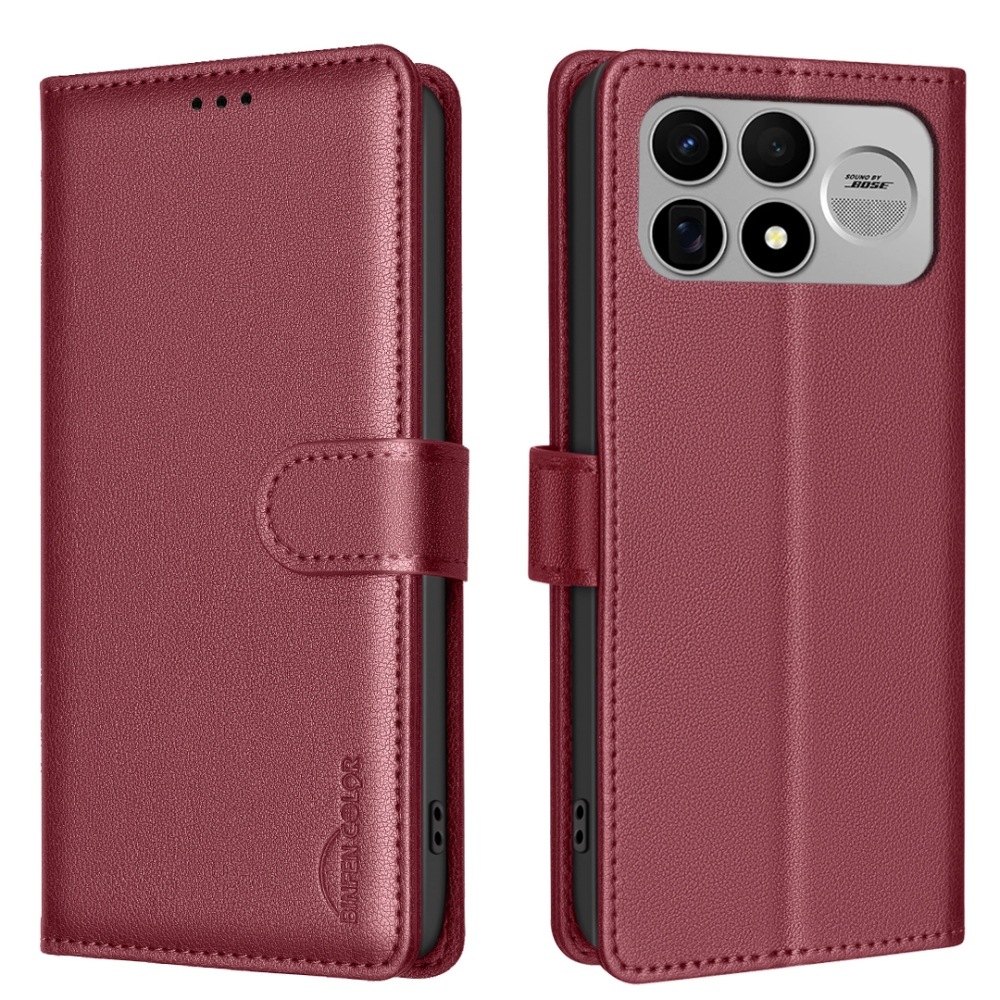 BINFEN könyvformájú tok a Xiaomi Poco F9 Ultra/F8 Ultra 5G-hez – piros