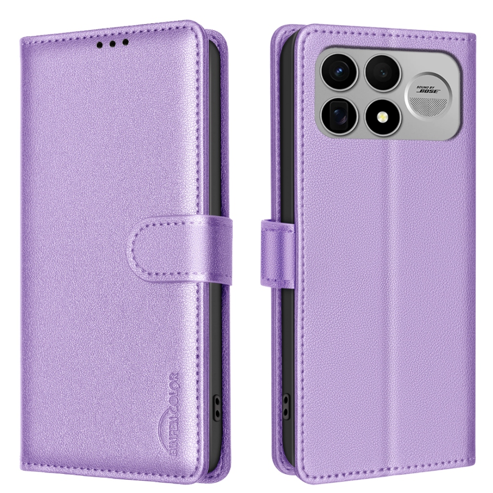 BINFEN könyvformájú tok a Xiaomi Poco F9 Ultra/F8 Ultra 5G-hez – lila