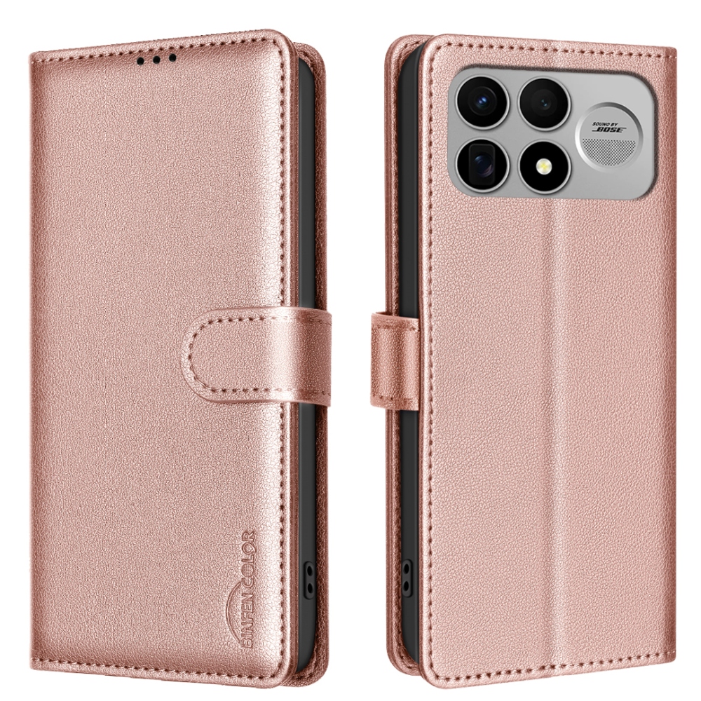 BINFEN könyvformájú tok a Xiaomi Poco F9 Ultra/F8 Ultra 5G-hez – rózsaszín-arany