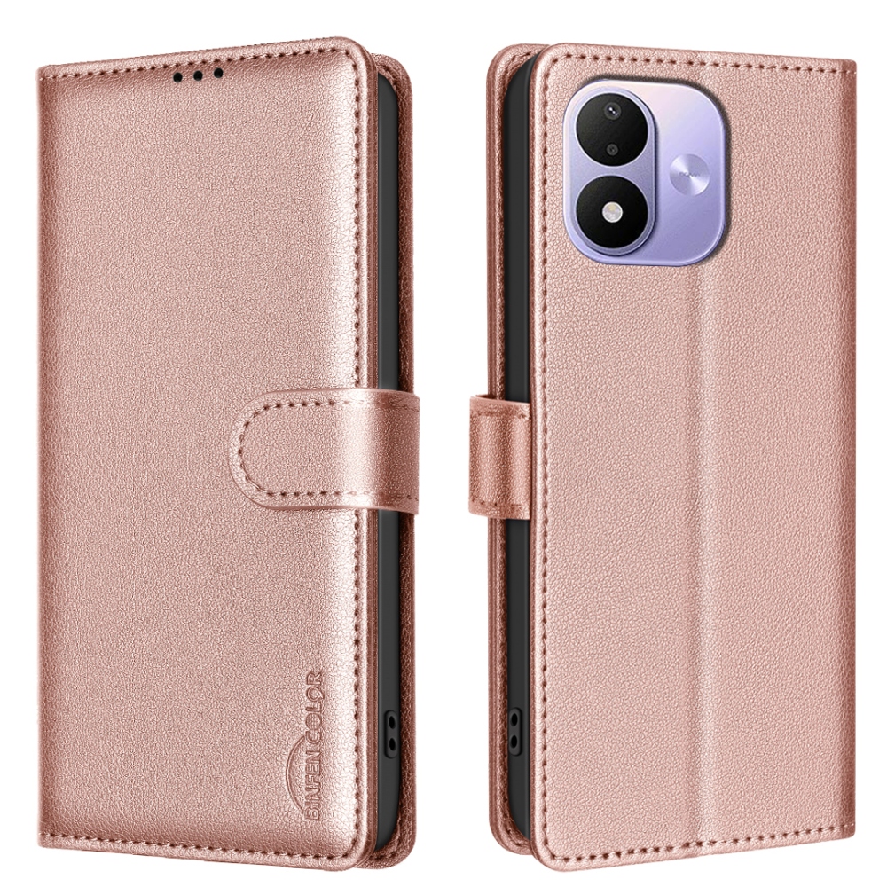 BINFEN könyvformájú tok a Xiaomi Redmi Note 17 Pro 5G-hez – rózsaszín-arany
