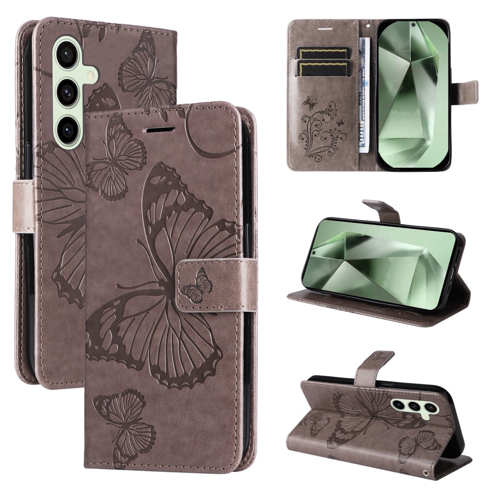 Nagy pillangó könyv tok Samsung Galaxy S24 FE készülékhez - szürke