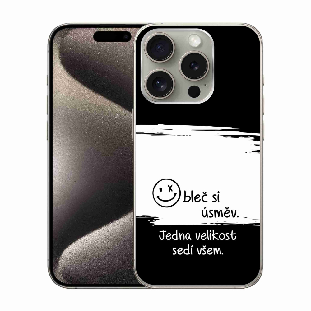 Gél borítás mmCase iPhone 15 Pro készülékhez - vicces szöveg 8 fekete-fehér háttérrel