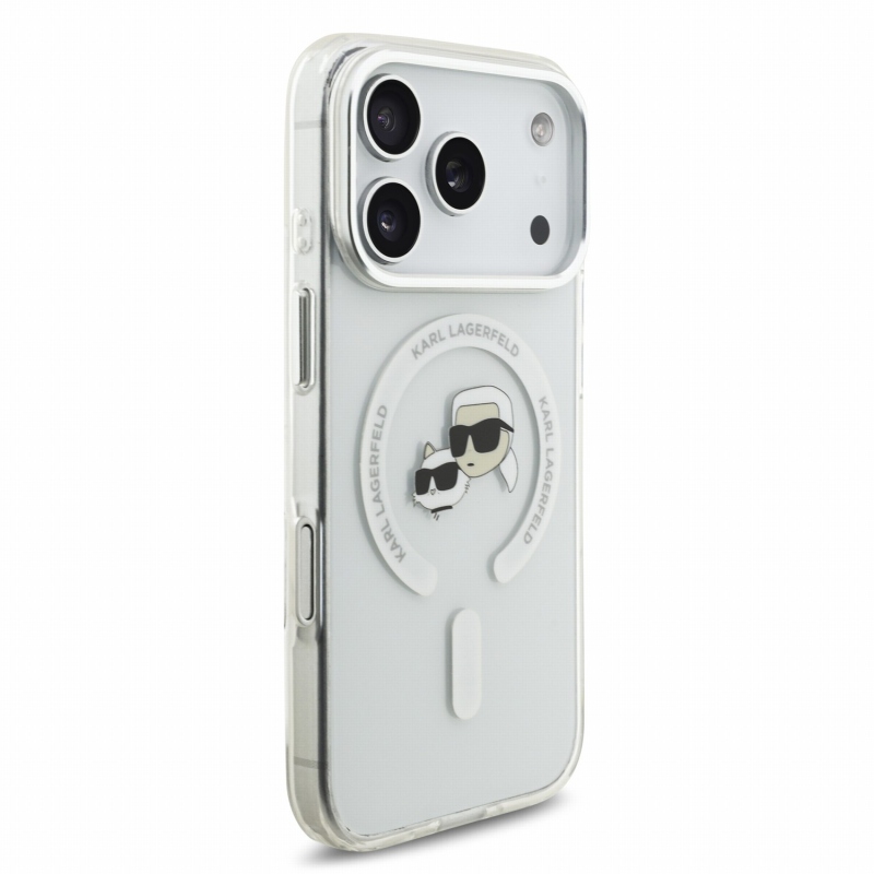 Karl Lagerfeld IML K&CH Heads fémkeretes MagSafe hátsó tok iPhone 18 Pro-hoz, fehér