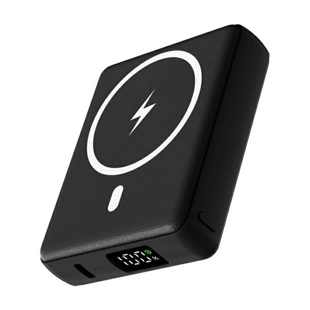 E42A Mágneses Külső Hordozható Akkumulátor 10000 mAh Vezeték Nélküli Töltéssel - Fekete