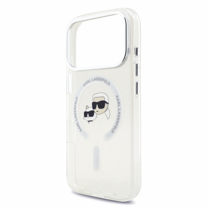 Karl Lagerfeld IML K&CH Heads fémkeretes MagSafe hátsó tok iPhone 18 Pro-hoz, fehér
