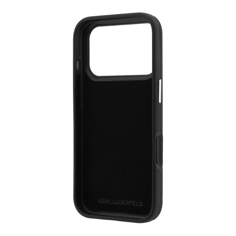 Karl Lagerfeld PU Semi Wrap Saffiano K&CH Heads hátsó tok iPhone 18 Pro-hoz, fekete