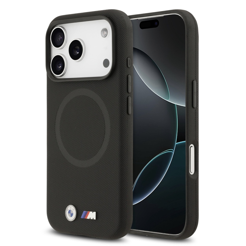 BMW M FW Metal Logo hátsó tok iPhone 17 Pro Max-hoz, fekete