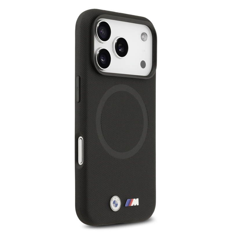 BMW M FW Metal Logo hátsó tok iPhone 17 Pro Max-hoz, fekete