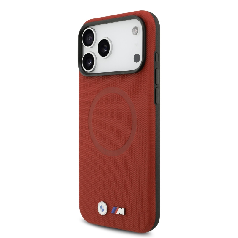 BMW M FW Metal Logo hátsó tok iPhone 17 Pro Max-hoz, piros