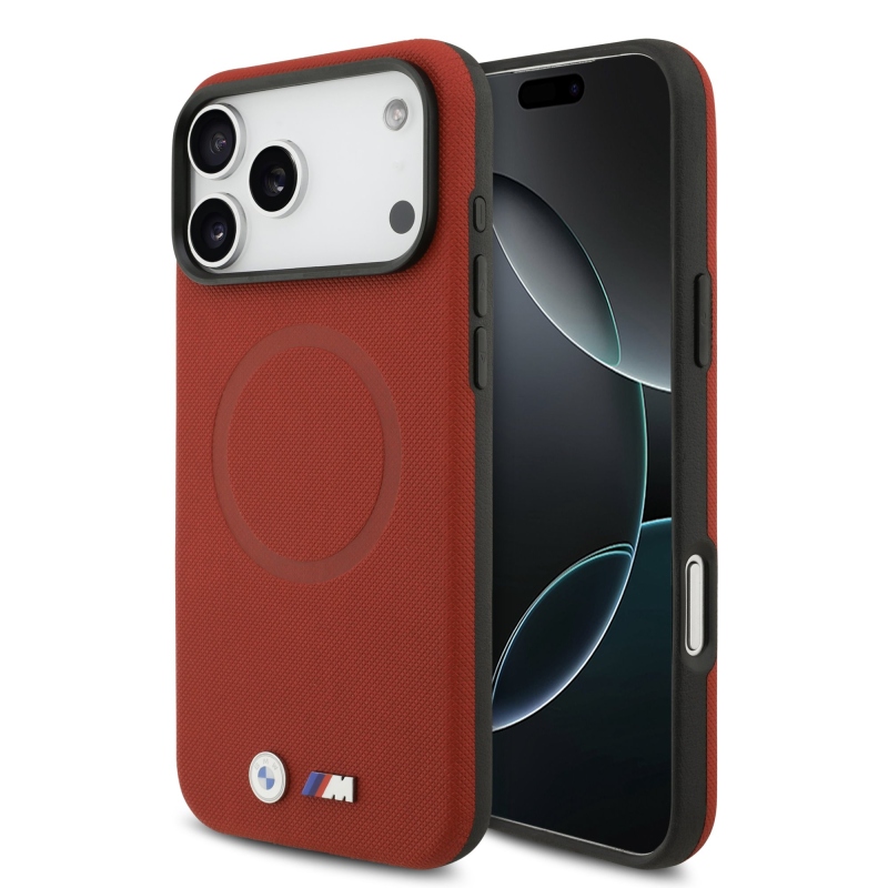 BMW M FW Metal Logo hátsó tok iPhone 17 Pro Max-hoz, piros