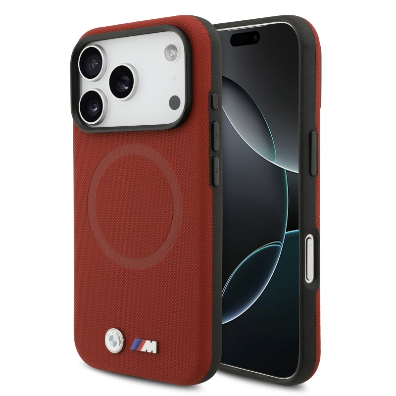 BMW M FW Metal Logo hátsó tok iPhone 17 Pro-hoz, piros