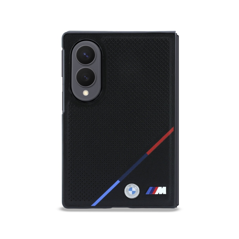 BMW M PU perforált, háromszínű csíkos, mágneses hátsó burkolat a Samsung Galaxy Z Fold 8-hoz, fekete