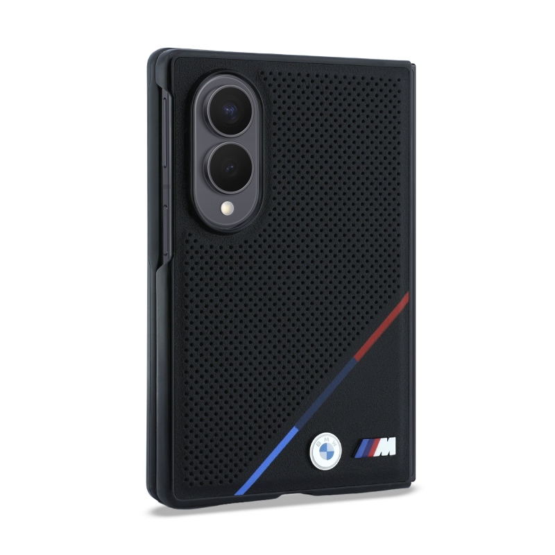 BMW M PU perforált, háromszínű csíkos, mágneses hátsó burkolat a Samsung Galaxy Z Fold 8-hoz, fekete