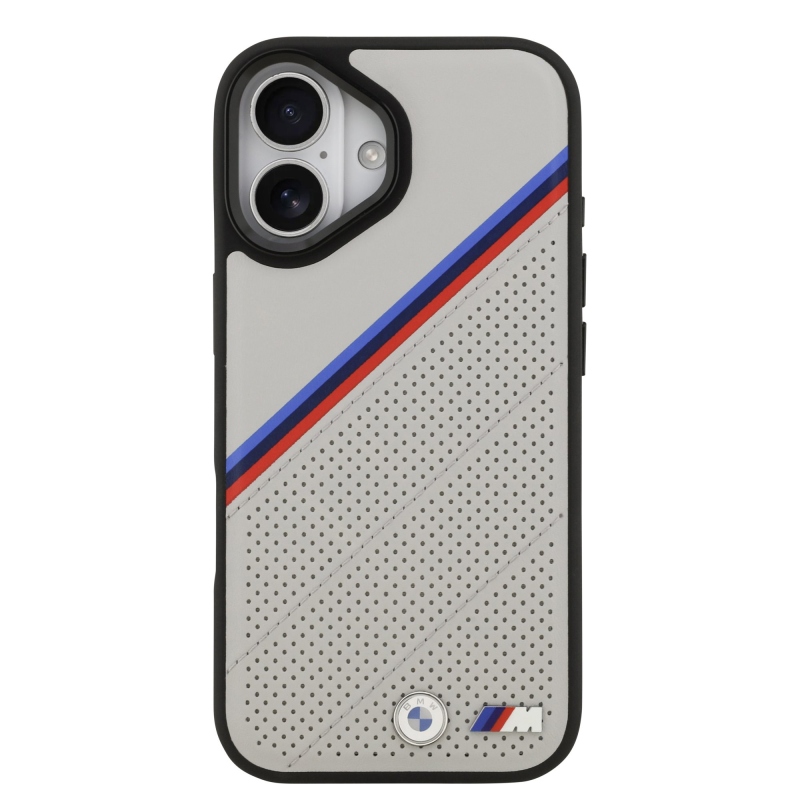 BMW M háromszínű, perforált mintázatú MagSafe tok iPhone 17-hez, szürke