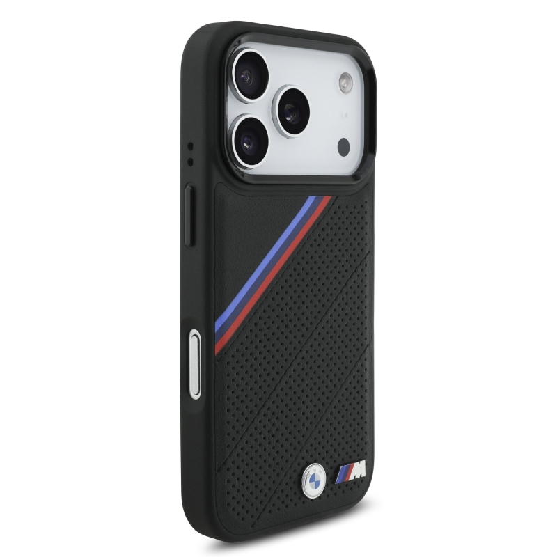 BMW M háromszínű, perforált mintázatú MagSafe tok iPhone 17 Pro-hoz, fekete