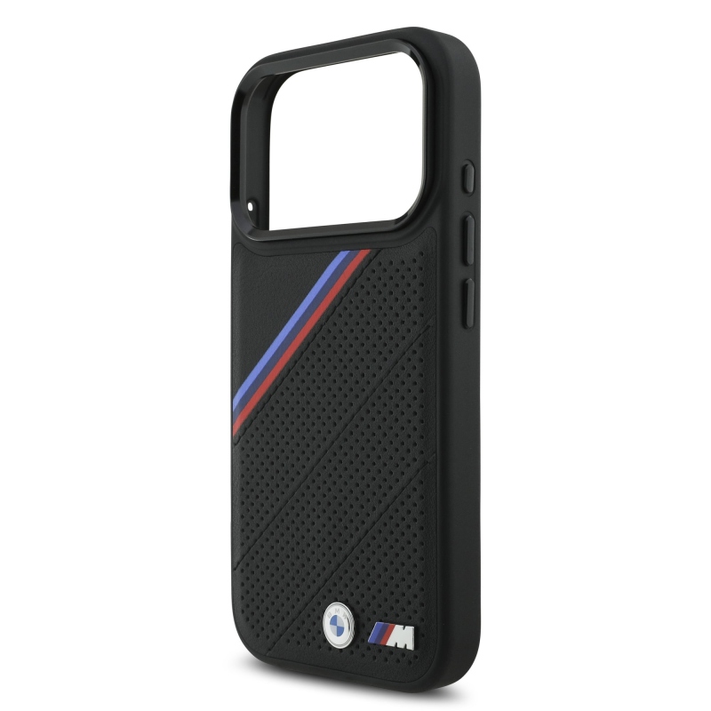 BMW M háromszínű, perforált mintázatú MagSafe tok iPhone 17 Pro-hoz, fekete