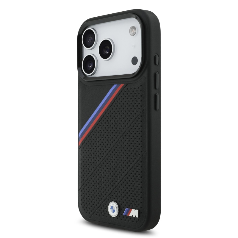 BMW M háromszínű, perforált mintázatú MagSafe tok iPhone 17 Pro-hoz, fekete
