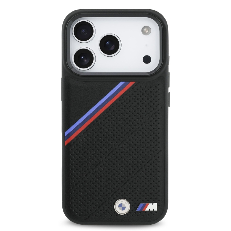 BMW M háromszínű, perforált mintázatú MagSafe tok iPhone 17 Pro-hoz, fekete