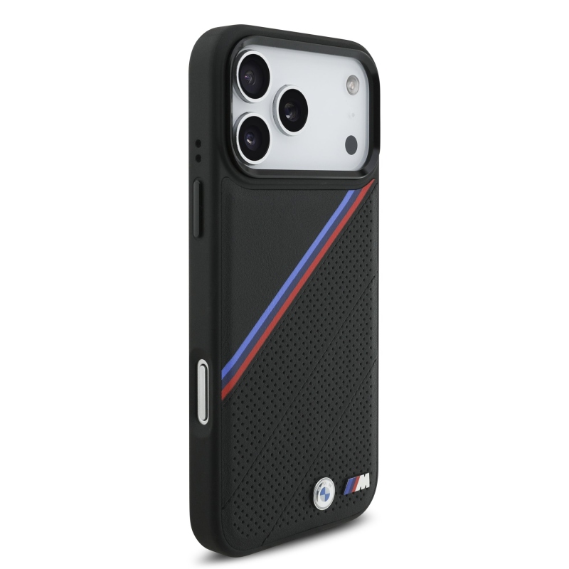 BMW M háromszínű, perforált mintázatú MagSafe tok iPhone 17 Pro Max-hoz, fekete