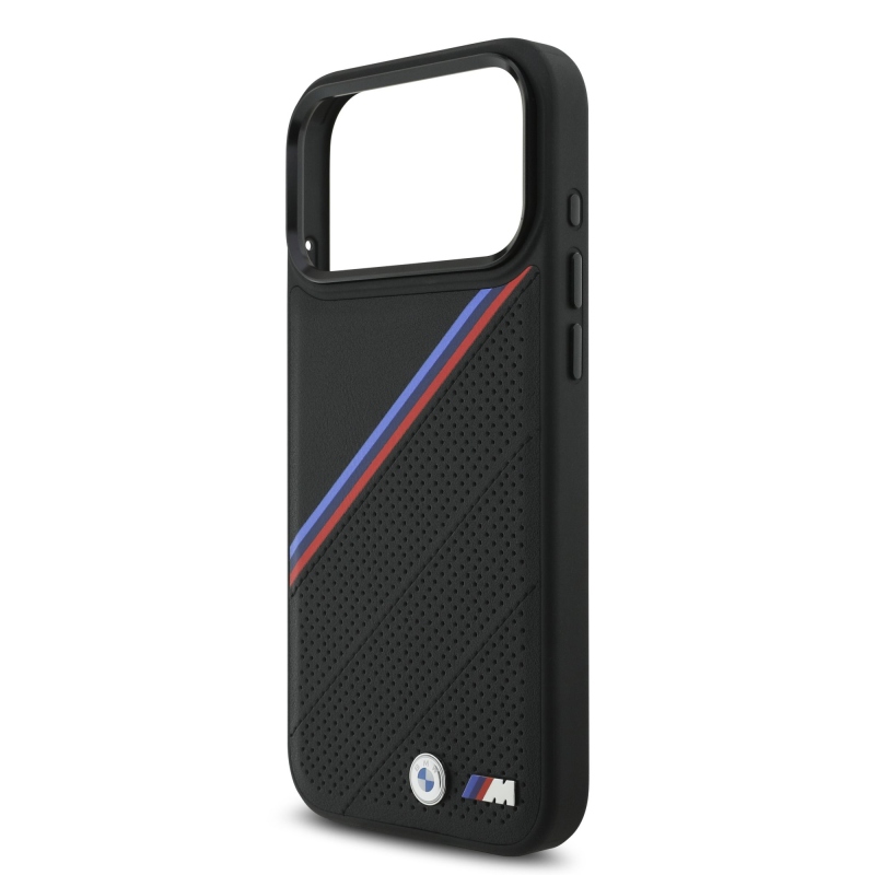 BMW M háromszínű, perforált mintázatú MagSafe tok iPhone 17 Pro Max-hoz, fekete