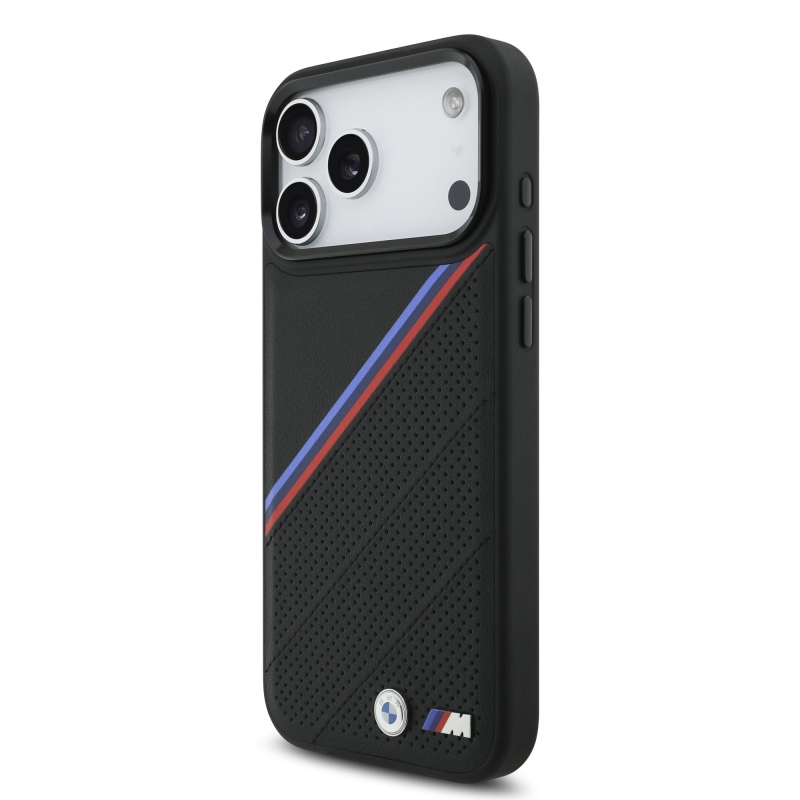 BMW M háromszínű, perforált mintázatú MagSafe tok iPhone 17 Pro Max-hoz, fekete