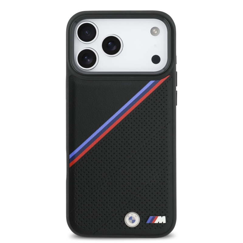 BMW M háromszínű, perforált mintázatú MagSafe tok iPhone 17 Pro Max-hoz, fekete