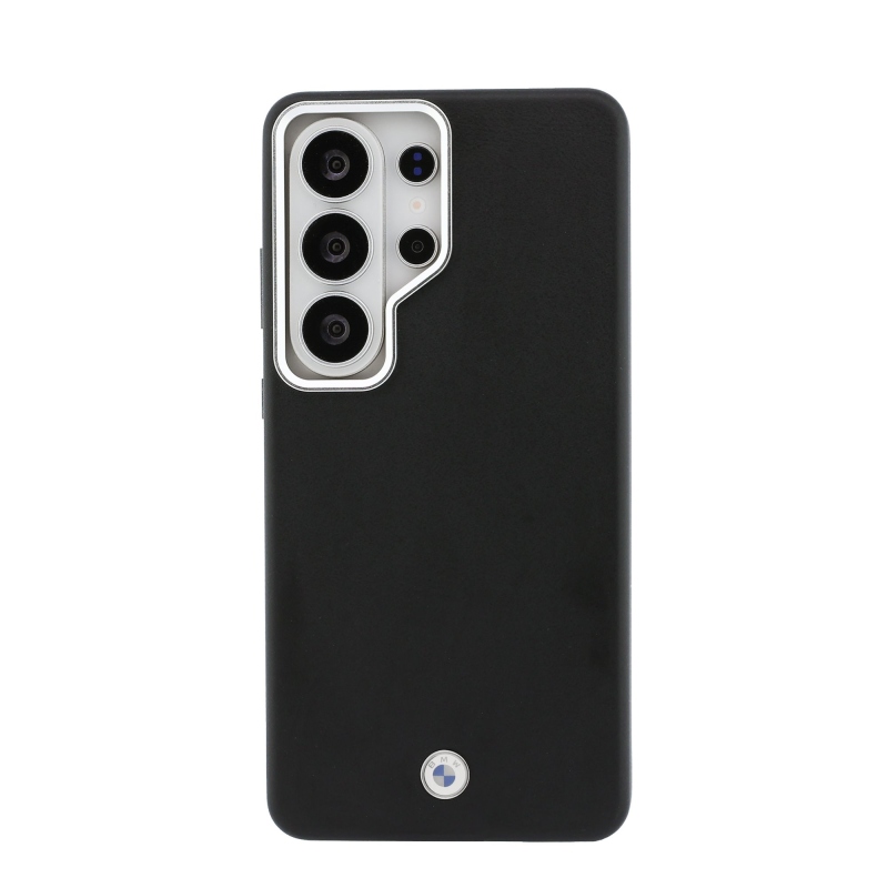 BMW Signature PU Leather Metal Logo Logo mágneses hátlap Samsung Galaxy S26 Ultra fekete