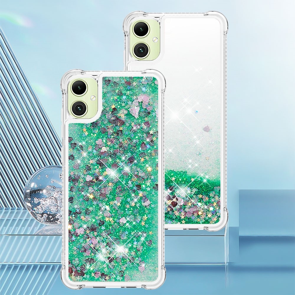 Glitter homokóra zselés tok Samsung Galaxy A06 4G - zöld/szívek
