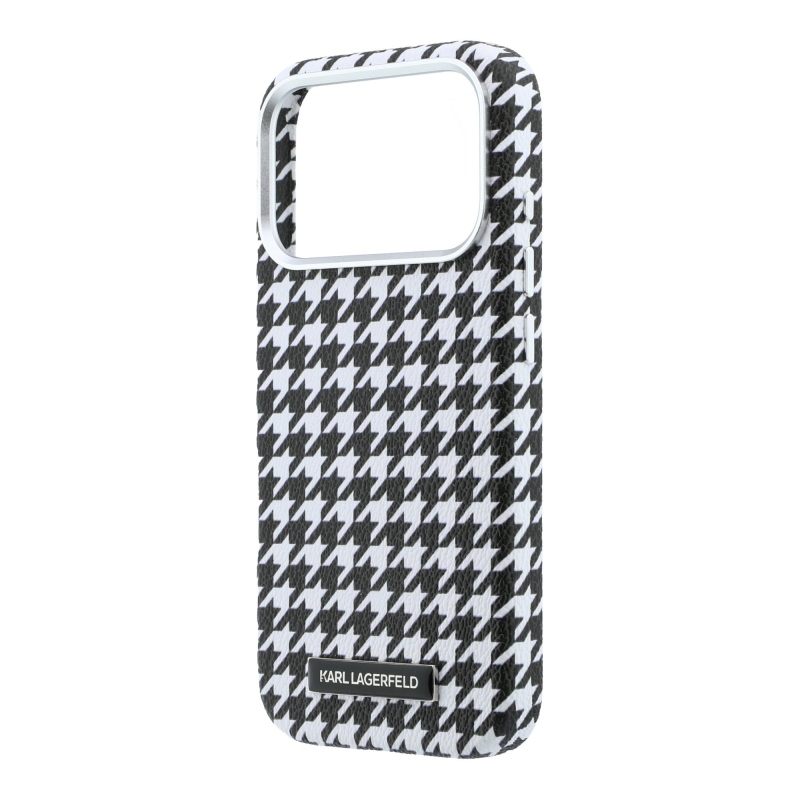 Karl Lagerfeld PU Houndstooth gyantalemez MagSafe hátlapi borító iPhone 17 Pro fekete színűhöz