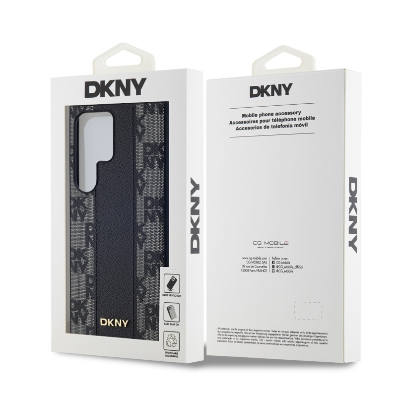 DKNY PU bőr kockás mintás Magsafe hátlap a Samsung Galaxy S24 Ultra Fekete számára