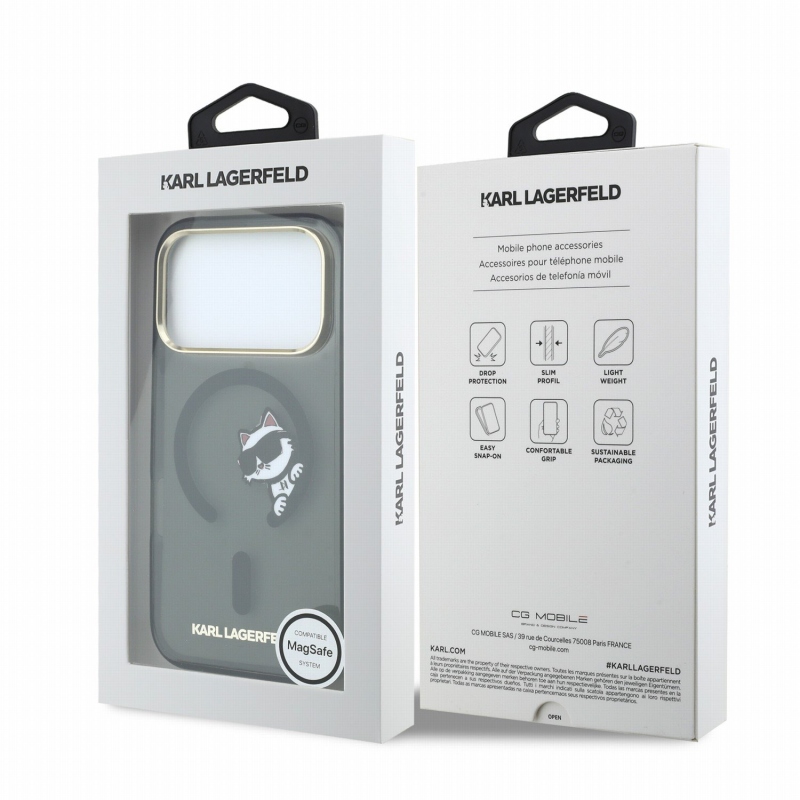 Karl Lagerfeld IML Choupette Peekaboo Magsafe hátsó tok iPhone 18 Pro Max-hoz, fekete