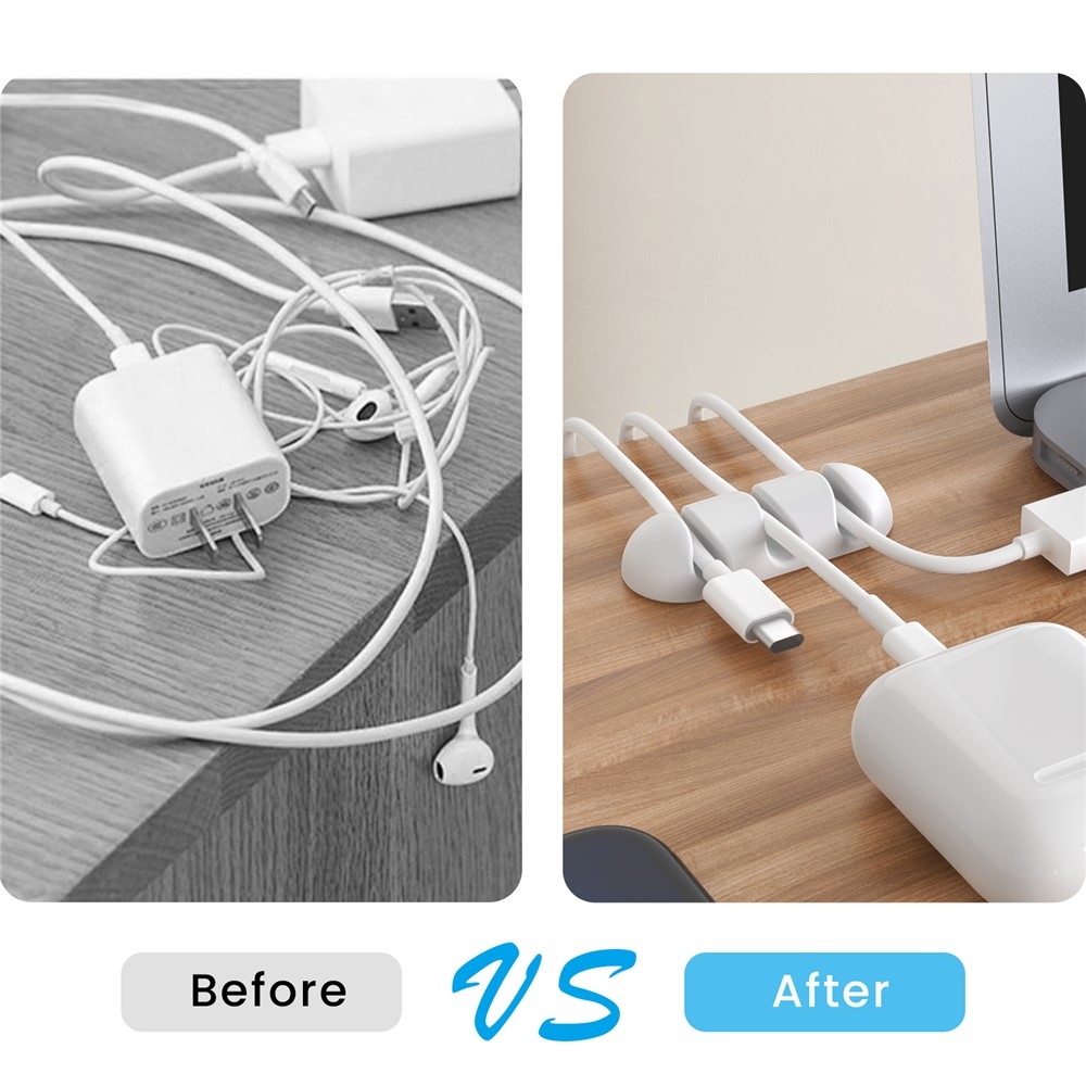 Szilikon kábeltartó 3 horonnyal és öntapadós rögzítéssel - fehér