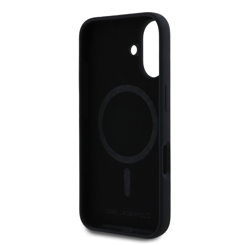 Karl Lagerfeld Folyékony szilikon Karl és Choupette MagSafe hátlap iPhone 16-hoz Fekete