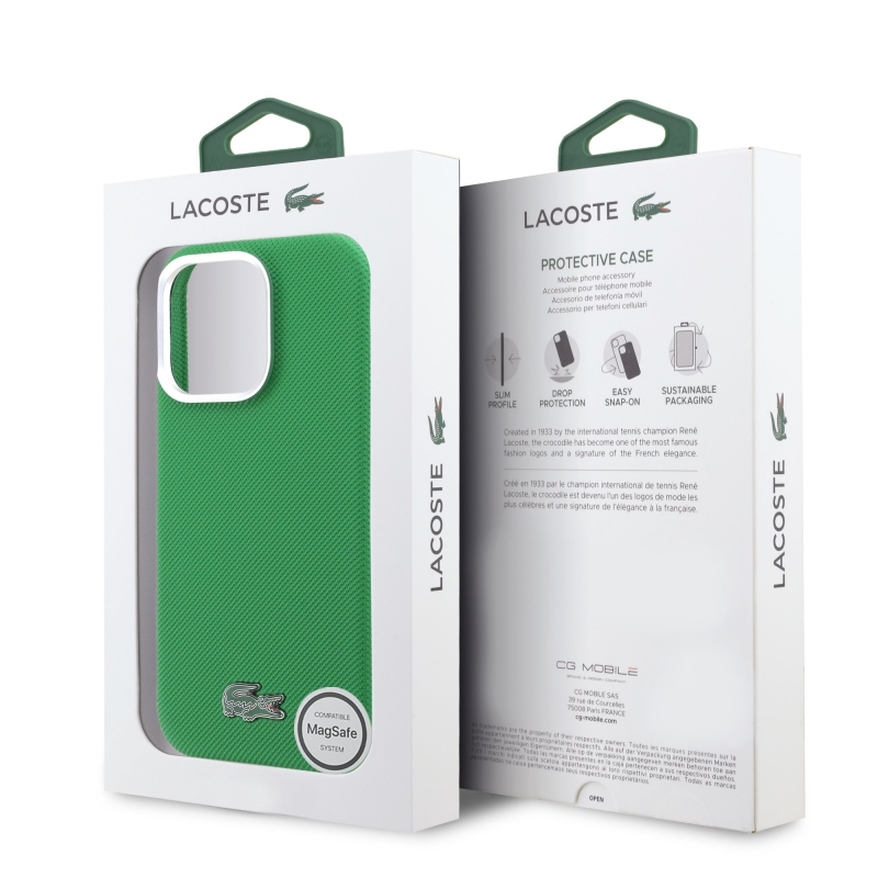 Lacoste PVC Iconic Petit Pique fém logó MagSafe hátlap iPhone 16 Pro Estragon zöldhez