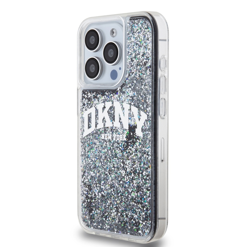 DKNY Liquid Glitter Arch Logo hátlap iPhone 15 Pro Fekete