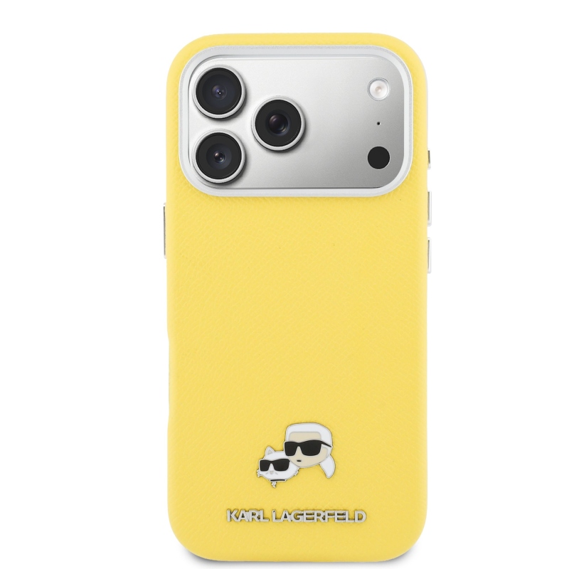 Karl Lagerfeld PU Karl és Choupette fejek tűk MagSafe hátlap iPhone 17 Pro Max Sárga