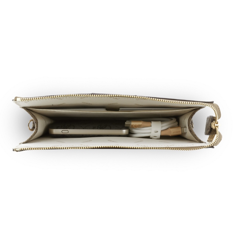 Guess PU 4G Stripe Metal Logo mobiltelefon-táska, barna