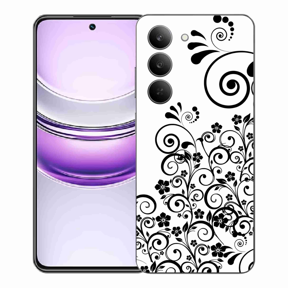 Zselés borítás mmCase a Realme 14x 5G készülékhez - fekete és fehér virágminták