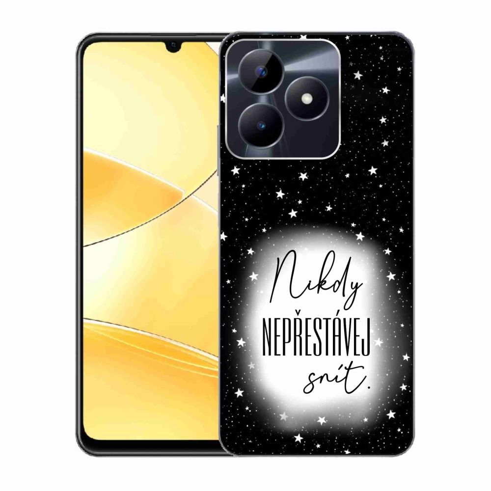 Zselés borító mmCase a Realme C51/C53 készülékhez - idézet 1 fehér és fekete háttérrel