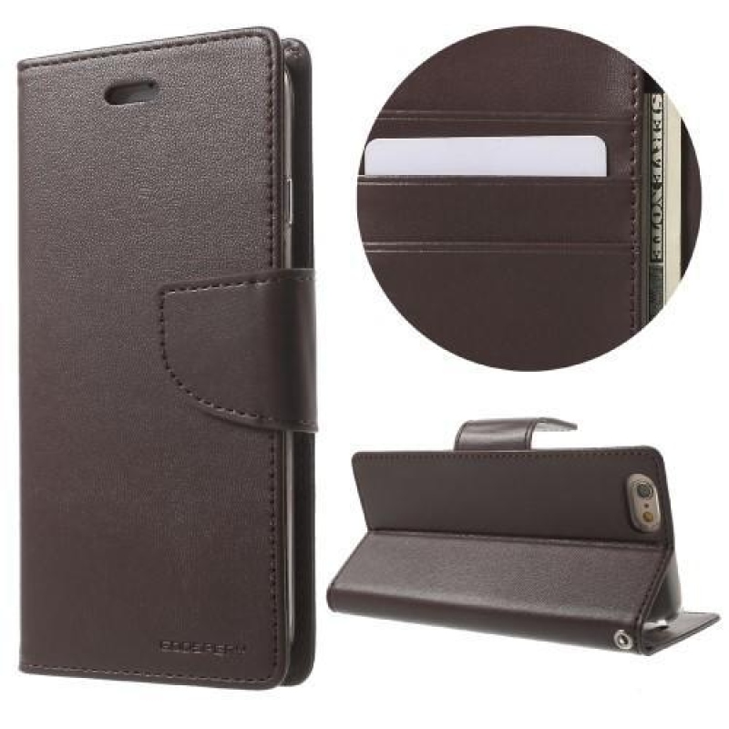 Bravodiary PU bőr könyvtáska iPhone 6 Plus és iPhone 6s Plus készülékhez - kávés színben