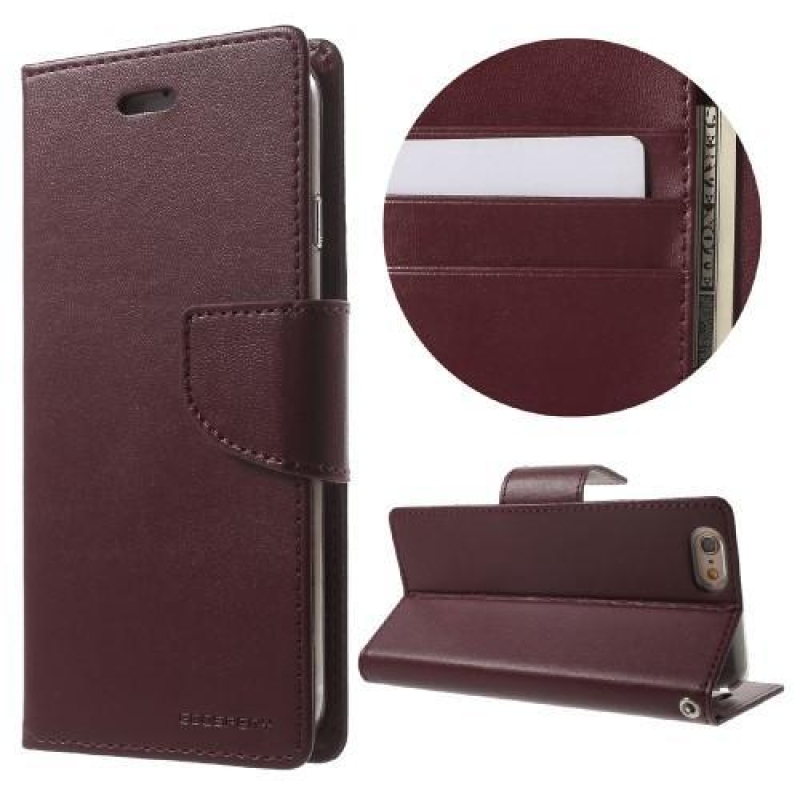 Bravodiary PU bőr könyvtáska iPhone 6 Plus és iPhone 6s Plus készülékhez - bordó színben