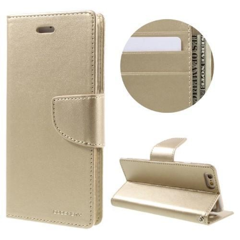 Bravodiary PU bőr könyvtáska iPhone 6 Plus és iPhone 6s Plus készülékhez - arany színben