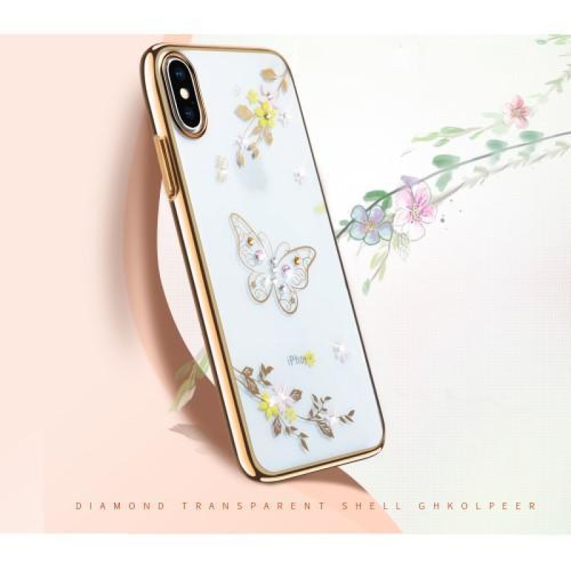 Kristályokkal díszített Brilliance műanyag tok iPhone X készülékhez - piros