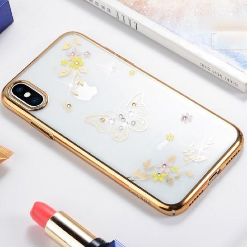 Brilliance műanyag tok kristályokkal díszített iPhone X készülékhez - arany színű