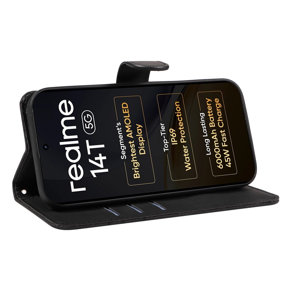 Ívelt könyvtáska a Realme 14 5G/14T 5G készülékhez - fekete