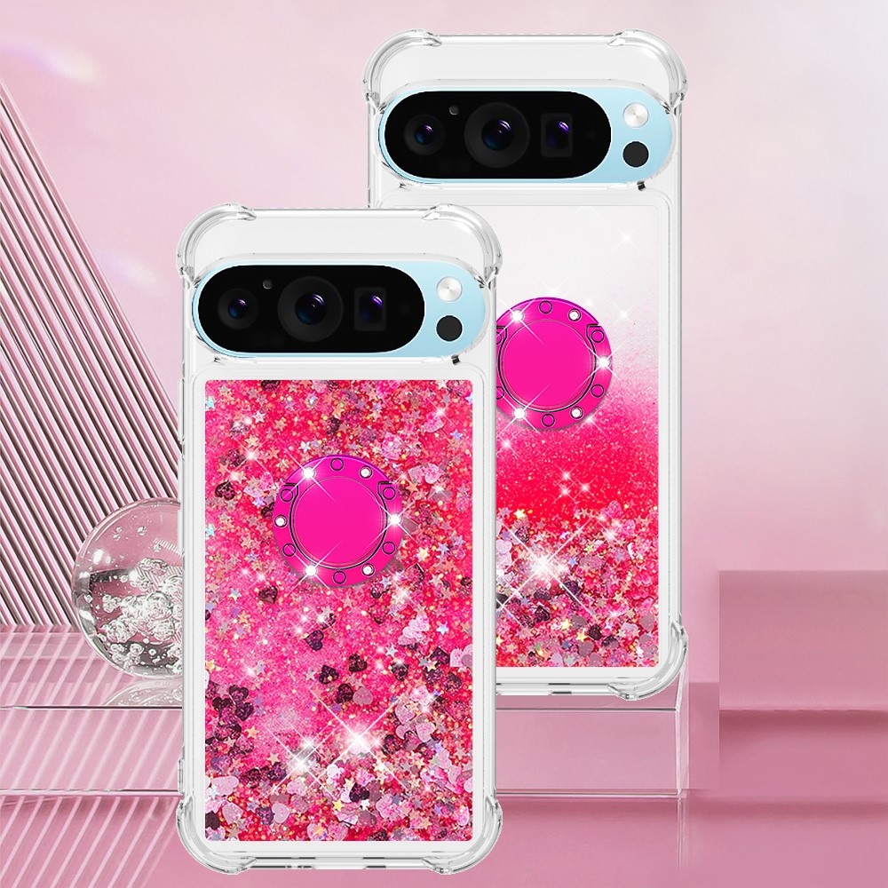 Glitt homokóra zselés tok ujjgyűrűvel a Google Pixel 10 számára - rózsaszín/szív